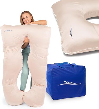 Подушка для сну на боці MKS з чохлом Комфортна подушка (100 x 150 см) Подушка для сну Подушка для сну на боці U-подібної форми Ергономічна преміальна охолоджувальна м&39яка подушка (бамбук (Охолоджувальна) / бежевий) бежевий - бамбук