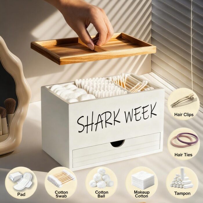 Коробка для зберігання тампонів з 3 відділеннями, кришкою та шухлядою дерев&39яний органайзер для ванної кімнати диспенсер для ватних дисків, ватних паличок, тампонів та гігієнічних прокладок