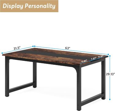 Обідній стіл Tribesigns, промисловий кухонний стіл на 4-6 осіб, прямокутний обідній стіл для їдальні, кухні, вітальні, з міцними металевими ніжками, рустикальний коричневий, 160 x 80 см
