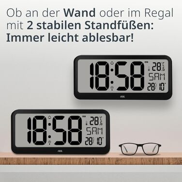 Дуже великий цифровий настінний годинник з цифрами XXL радіокерований годинник з календарем ідеально підходить для офісу, відкритого планування, майстерні, людей похилого віку термометр та будильник настільний годинник чорний