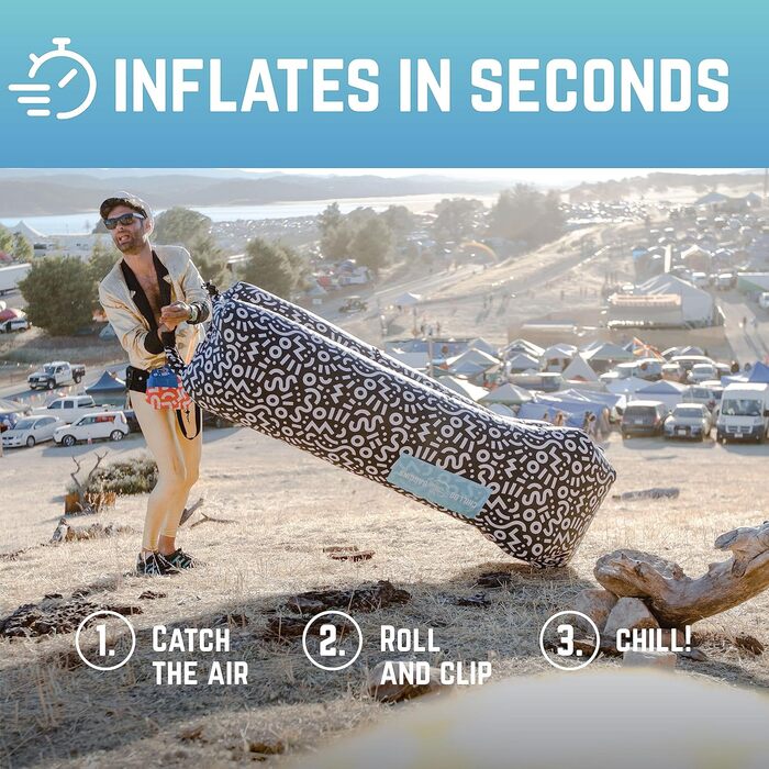 Надувний диван Chillbo Shwaggins, класний надувний шезлонг, крісло, просте встановлення, ідеально підходить як пляжне спорядження, аксесуари для кемпінгу та фестивалів, чорно-білий Swizzle