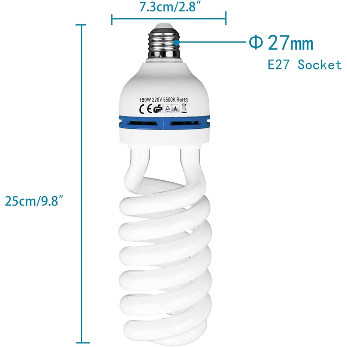 Лампочка денного світла E27 220V для Softbox Photo Studio, 5500K Blub для безперервного освітлення відео, 55W150W