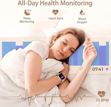 Жіночий смарт-годинник із функцією телефону, сенсорний екран 1,85 дюйма, фітнес-трекер, понад 120 спортивних режимів, водонепроникність IP68, фітнес-годинник із серцевим ритмом, SpO2, монітором сну, крокоміром, смарт-годинник для iOS та Android, золотисти