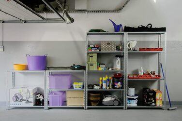 Стелаж для зберігання Metalkas BR1-ECO з 5 полицями, 185x100x40 см, полиці з регульованою висотою, до 350 кг, надміцний стелаж, стелаж для підвалу, стелаж для майстерні, оцинкований, виготовлений з металу, сріблястий