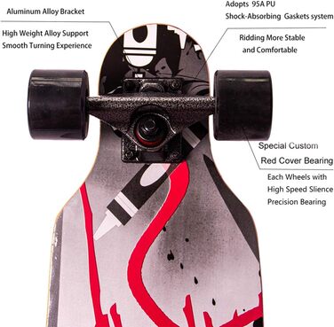 Лонгборд Sumeber Graffiti 31" Drop-Through Cruiser LED – freeride з світними PU колесами 95A, 9-шаровий клен, для дівчат, новачків, дітей та дорослих