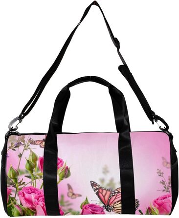 Спортивна сумка, маленька дорожня сумка, сумка для йоги, квітковий візерунок з трояндами та метеликами, сумка для фітнесу на відкритому повітрі, ручна поклажа