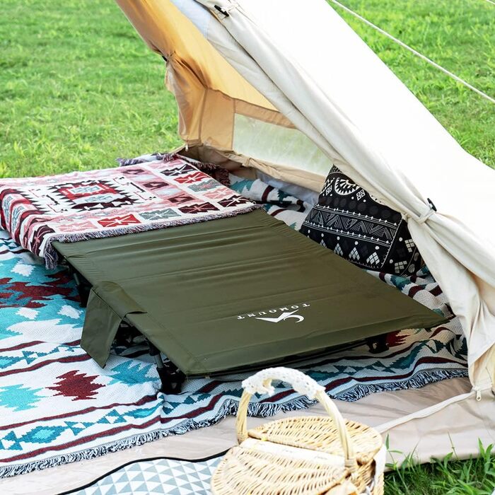 Розкладне ліжечко TOMOUNT, надлегке алюмінієве розкладне ліжко, компактне портативне кемпінгове ліжко, легке в установці, міцне кемпінгове ліжко для наметів, для походів на свіжому повітрі, подорожей, пляжу - зелене