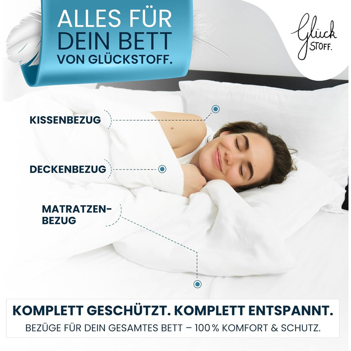 Підковдра Glckstoff із захистом від кліщів 135x200 Сертифіковано в Німеччині - Гіпоалергенна постільна білизна проти кліщів - Гіпоалергенна постільна білизна - Підковдра із захистом від кліщів - Чохол для захисту від кліщів 135 x 200 см