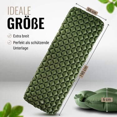 Надувний килимок для сну WANDERFALKE 550 г, ультралегкий - (XL ширина 66 см) - кемпінговий матрац з невеликим розміром упаковки для активного відпочинку, кемпінгу, піших прогулянок та велотуризму, зелений