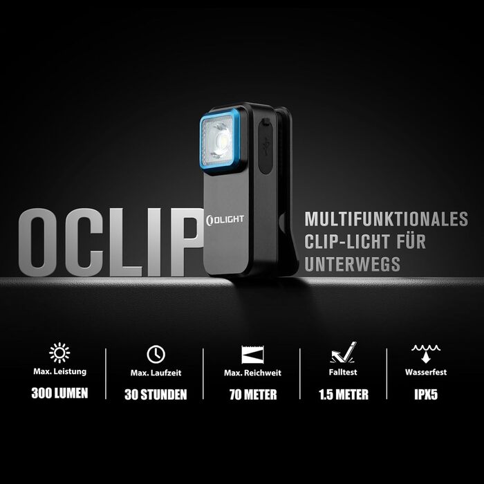 Міні-світлодіодний ліхтарик OLIGHT Oclip із червоним світлом, акумуляторний ліхтарик USB-C яскравістю 300 люмен, лампа-кліпса IPX5 і маленький миготливий ліхтар із захистом від падіння з висоти 1,5 м для бігунів у кемпінгу та попередження про безпеку.