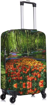 Чохол для валізи Весняний тюльпан з принтом, еластичний захист від подряпин та пилу, чорний, розмір 85