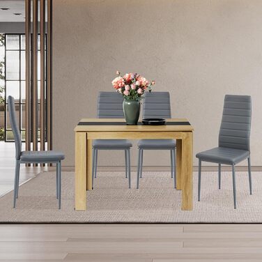 Обідній стіл, дерев&39яний обідній стіл для кухні, мінімалістичний дизайн, обідній стіл на 4 персони, 110x70x75см, дуб та чорний колір 110x70см дуб-чорний