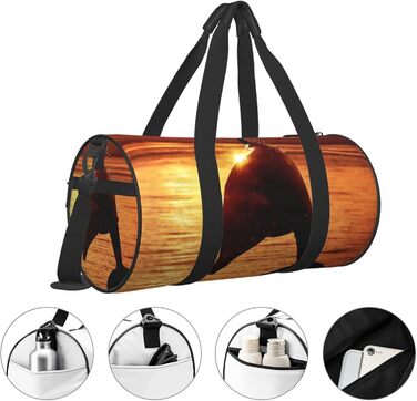 Спортивна сумка для подорожей, Захід сонця, з красивим малюнком дельфіна, дорожня сумка на ніч, чорна, універсальний розмір