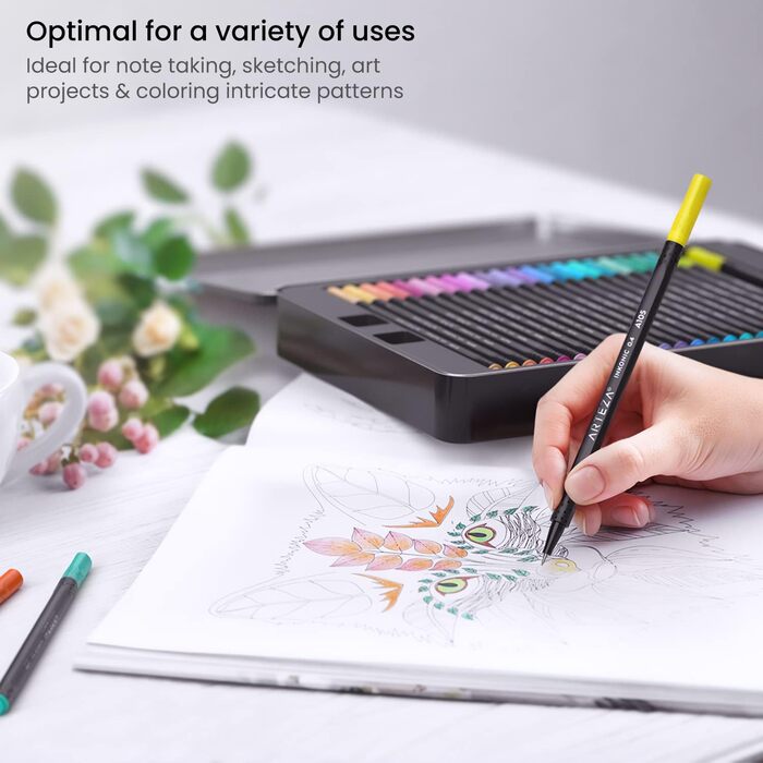 Набір ARTEZA Inkonic Fineliner Set, 72 тонких фломастера з наконечником 0,4 мм, кольоровий bullet journal fineliner, трикутний, з ергономічним стволом і кольоровими номерами для розфарбовування, малювання і деталізації ука (упаковка 72 шт. и)