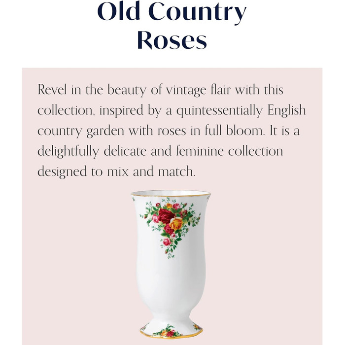 Подарункова ваза Royal Albert Old Country Roses Vase - Вінтажна ваза з тонкого кістяного фарфору - середнього розміру - квітковий візерунок, 22 см, біла Велика ваза