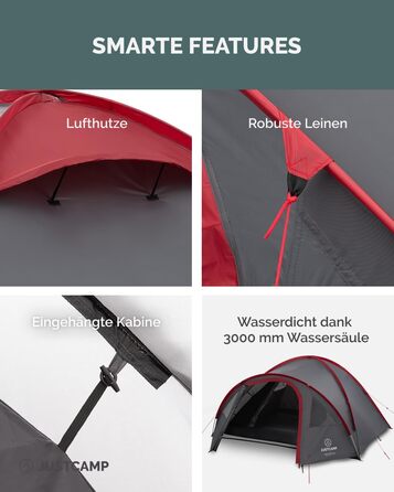 Намет для кемпінгу Scott на 4 особи, легкий, стійкий, водонепроникний - купольний намет (двостінний) із закриваючимся тамбуром - намет-іглу з вентиляційними капюшонами та москітною сіткою на спальному місці - сірий