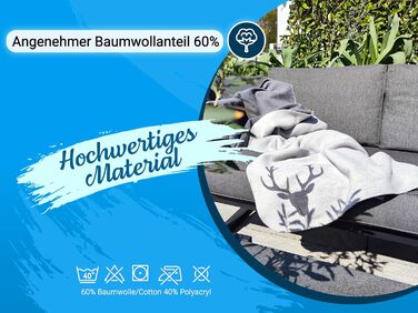 М&39яка ковдра ZOLLNER 150x200 см - Пухнаста та м&39яка двостороння ковдра у двох простих кольорах - Модне плетене обличчя з оленячою головою сірого кольору - Змішана тканина - Можна прати при температурі до 40C - Сертифікована сіра двостороння ковдра Oek