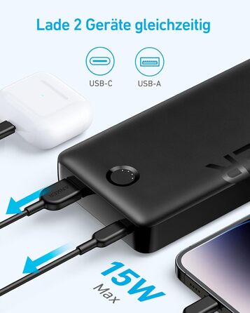 Powerbank Anker на 20 000 мАг з портом USB-C вхід і вихід, 15 Вт