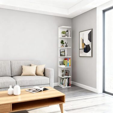 Книжкова полиця, окремостояча полиця з 6 полицями, біла настінна полиця, кухонна полиця, полиця для рослин, окремостояча настінна, для кухні, вітальні, спальні