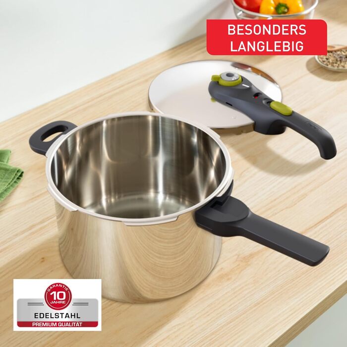 Скороварка Tefal Secure 5 Neo 6л, нержавіюча сталь, 22см, з кошиком та триножником, 2 рівні приготування, система безпеки Secure 5, для всіх типів плит (включаючи індукційні), підходить для посудомийки, P2530738