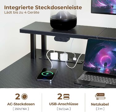 Ігровий стіл SEVEN WARRIOR зі світлодіодним освітленням та розетками, ігровий стіл з підставкою для монітора, комп&39ютерний стіл з 2 гачками, ідеально підходить для кабінету, спальні, вітальні, 100 x 47 x 87 см