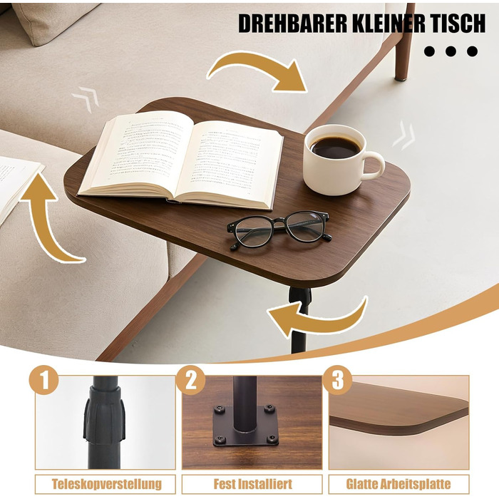 С-подібний бічний столик, регульований по висоті, обертається на 360, невеликий бічний столик, диван, ліжко, ванна кімната, кабінет, підставка під телевізор, С-подібний бічний столик, підноси з їжею та закусками