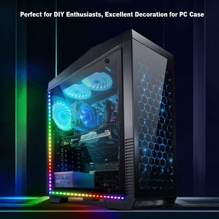 Адресна світлодіодна стрічка RGB J&D PC, 2-пакетна самоклеюча магнітна світлодіодна стрічка RGB плюс подовжувач із 3-контактним RGB-роз'ємом 5 В для материнської плати та корпусу ПК, 13,8 дюйма