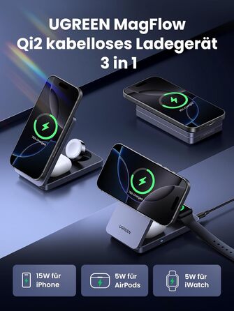 Сертифікована 15 Вт зарядна станція для iPhone, бездротовий зарядний пристрій 3 в 1, сумісний з MagSafe, для iPhone 16,16 Pro, Air