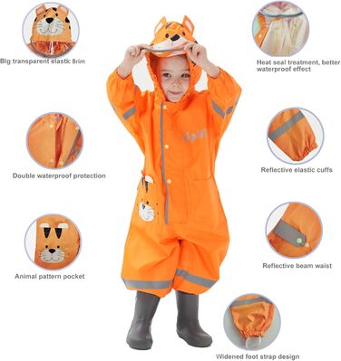 Повітропроникний водонепроникний дощовик для дітей, дівчаток та хлопчиків, з капюшоном, легкий цільний дощовик, пончо для активного відпочинку на природі з прозорими полями, розширений комбінезон, дощовики, 1-8 років, 2-4 роки, рожево-червоний, колір сови