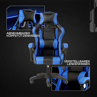 Ігрове крісло Baroni Home, ергономічне офісне крісло, м&39яке ігрове крісло зі зручною регульованою спинкою, ігрове крісло з підголівником та поперековою опорою, синє