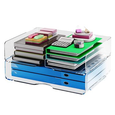 Рівневий штабельований прозорий лоток для документів формату А4, лоток для паперу/документів XingyLi з акрилу PET, органайзер для столу, лоток для листів, відділення для зберігання книг, журналів та папок, 2-