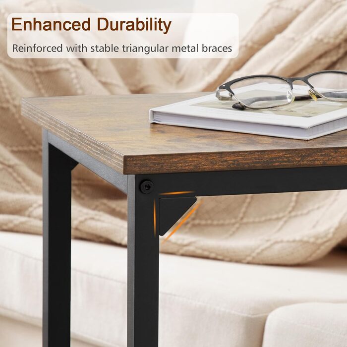 Набір з 2 приставних столиків AMHANCIBLE, журнальний столик C-подібної форми, стіл для вітальні з металевим каркасом, мобільний журнальний столик, журнальний столик-диван для кави та ноутбука, приставний столик для спальні, вітальня, коричневий