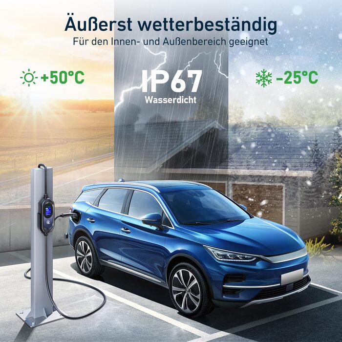 Зарядний кабель FNRIDS для електромобіля тип 2 Schuko, 10м 3,68кВт, зарядний кабель тип 2 Schuko з підставкою, регульований електр