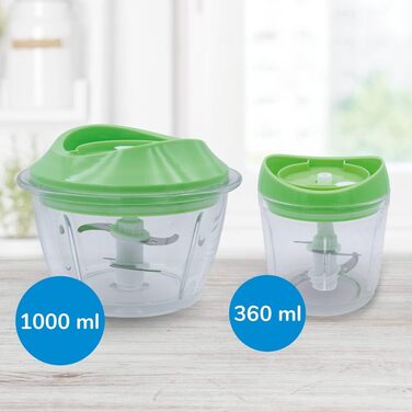 Компактний мультиподрібнювач 6-в-1 Ємність 360 мл і 1000 мл Нарізає, змішує, подрібнює, натирає, збиває та перемішує 300 Вт 2 пластикові контейнери з кришкою 300 Вт