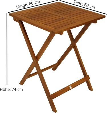 Стіл DEGAMO Бістро, розкладний стіл Ліма, виготовлений з акації, квадратний, 60x60 см, промаслена поверхня, складаний