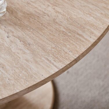 Круглий обідній стіл з циліндричними ніжками, під мармур, сучасний мінімалістичний обідній стіл для вітальні або кухні, 115 x 115 x 75 см Жовтий травертин