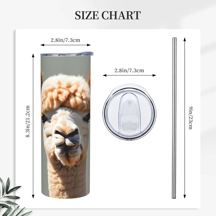 Кухоль з прямою трубочкою, дизайн альпаки-аватара, друкований, дорожній кухоль, підходить для кемпінгу, офісу та дому, 590 мл