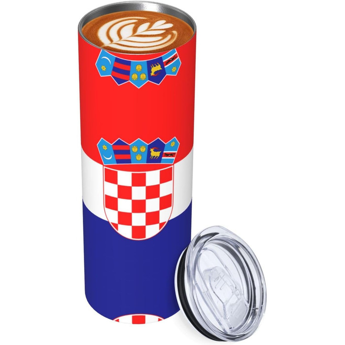 Кухоль з прямою трубочкою, дизайн Прапор Республіки Хорватія, друкований, дорожній кухоль, підходить для кемпінгу, офісу та дому, 590 мл