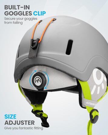 Комплект дитячого лижного шолома та окулярів OutdoorMaster, шолом для сноуборду, міцна оболонка з полікарбонату та пінопласту EPS, лижний шолом з 12 вентиляційними отворами, регульований шолом, сертифіковані шоломи для хлопчиків та дівчаток, матово-сірий,