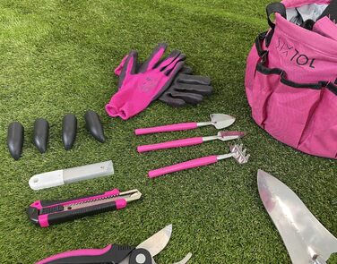 Набір садового інструменту SIXTOL Garden PINK 10 10 шт. садові аксесуари з нержавіючої сталі садова сумка в подарунок для жінок для садівників садові інструменти з сумкою для зберігання ножиці для квітів, садові кігті