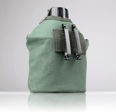 Алюмінієва фляга Ganzoo 1 літр, включаючи чашку для пиття (контейнер для приготування їжі), пляшка Збройних сил Німеччини/алюмінієва дорожня пляшка тканинна сумка Збройні сили Німеччини Зелений срібний / Зелений Збройні сили Німеччини