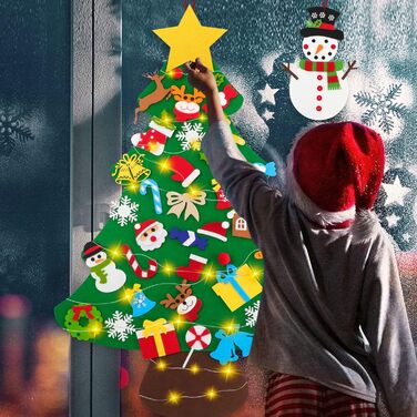 Фетровий різдвяний ялинка Lanpn зі сніговиком з фетру, дитячий різдвяний набір для рукоділля своїми руками 102 см, різдвяна ялинка з 40 знімними прикрасами, підвісний декор для дому, дверей, стіни, стиль 02
