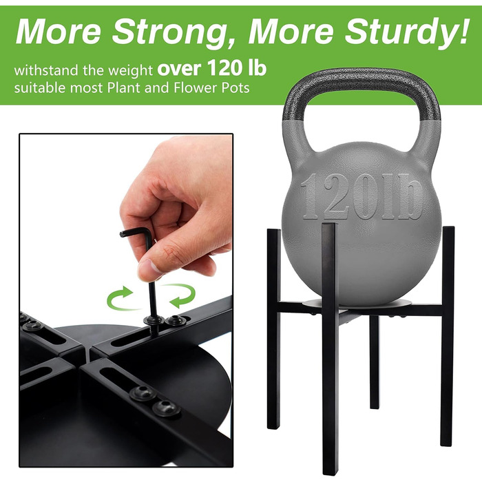 Регульована підставка для рослин для використання в приміщенні та на вулиці, металева підставка для квітів, міцна монтажна рама, підставка для квіткових горщиків з лотками для горщиків різних розмірів, висота 38 см (1 упаковка, чорна)