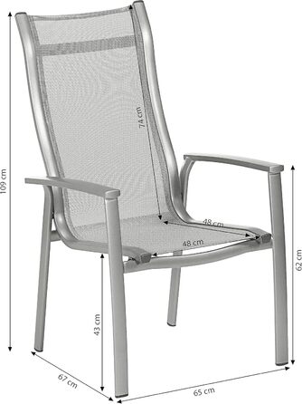Стілець Dehner Chicago, приблизно 108,5 x 66,5 x 75 см, текстиль/алюміній, сірий