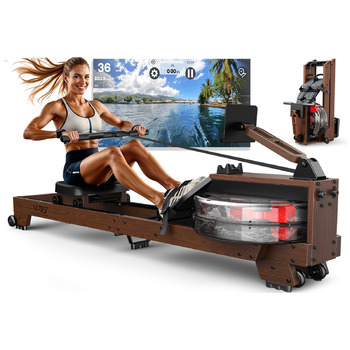 Гребний тренажер V-W3 для домашнього використання високоякісна дерев&39яна конструкція, Bluetooth, водний гребний тренажер, легко складається, підходить для користувачів зростом від 1,2 м до 2 м, вантажопідйомність 175 кг, 2-річна гарантія, оздоблення під