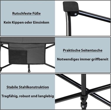 Ліжко для кемпінгу ALPIDEX, похідне ліжко до 200 кг, бічна кишеня, зручне, з м&39якою підкладкою, складне, розкладне гостьове ліжко, шезлонг, кемпінг, сад, сірий