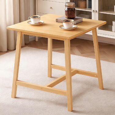 Невеликий обідній стіл, квадратний кухонний стіл 70 x 70 x 75 см, обідній стіл для 2-4 осіб, для невеликих приміщень, легке складання, їдальня, вітальня, офіс, колір натурального дерева EYL72CZ01