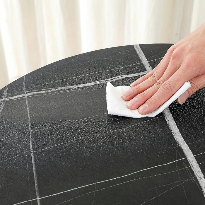 Круглий обідній стіл Mingone, маленький кухонний стіл з мармуровою стільницею та металевими ніжками, 80x80 см, чорний