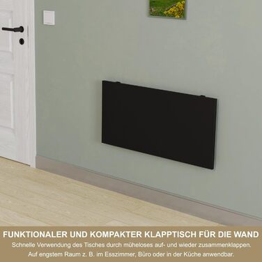 Настінний розкладний стіл KDR 80x40 см, чорний Складаний стіл для настінного монтажу як обідній стіл, письмовий стіл, кухонний стіл або робоче місце Економія місця та універсальність
