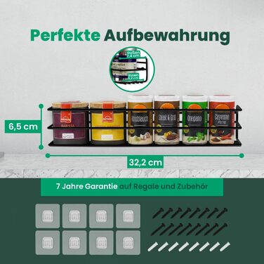 Металеві підставки для спецій - 4 шт. и - можна кріпити без свердління - для спецій, як вкладиш у шафу або органайзер - розмір 32,2 x 6,5 x 7,4 см (матово-чорні)